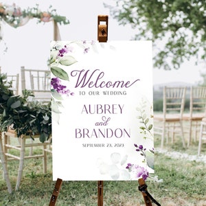 Lavender Wedding Welcome Sign, Floral Wedding Welcome Sign, Custom Wedding Sign Printed, Personalized Wedding Decor, Lavender Welcome Sign