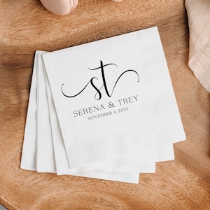 Monogram personalized wedding napkins printed luncheon and cocktail napkins