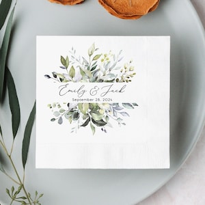 Greenery Personalized Wedding Napkins, Custom Wedding Cocktail Napkins, Rehearsal Dinner Napkins, Reception Napkins, Greenery Wedding Decor