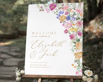 Wildflower Wedding Welcome Sign, Colorful Floral Wedding Sign, Custom Wedding Decor, Garden Party Sign, Boho Floral Wedding Welcome Poster