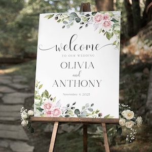 Blush Pink Wedding Welcome Sign, Greenery Welcome Sign, Wedding Decor, Custom Wedding Welcome Sign, Pink Floral Wedding Sign, Welcome Poster