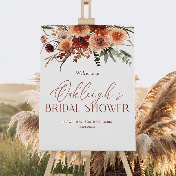 Terracotta Bridal Shower Welcome Sign, Fall Bridal Shower Sign, Autumn Welcome Poster, Floral Bridal Shower, Terracotta Bridal Shower Decor