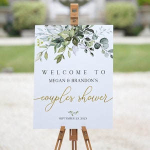 Couples Shower Welcome Sign, Engagement Party Sign, Engagement Welcome Sign, Couples Shower Decorations, Greenery Gold Party Welcome Sign