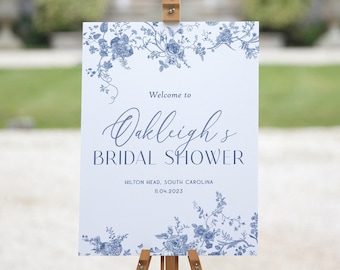 Blue Floral Bridal Shower Welcome Sign, Dusty Blue Bridal Shower Sign, Bridal Shower Decor, Bridal Party Welcome Sign Printed Hen Party Sign
