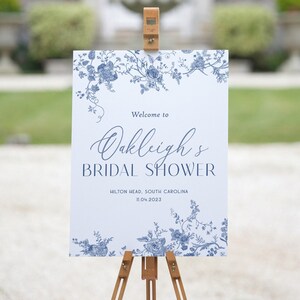 Blue Floral Bridal Shower Welcome Sign, Dusty Blue Bridal Shower Sign, Bridal Shower Decor, Bridal Party Welcome Sign Printed Hen Party Sign