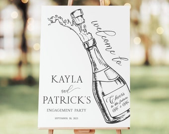 Cheers Engagement Party Welcome Sign, Champagne Bottle Engagement, Modern Engagement Party Sign, Welcome to our Engagement Party Decorations