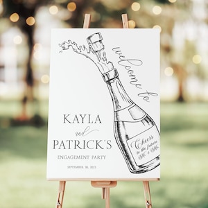 Cheers Engagement Party Welcome Sign, Champagne Bottle Engagement, Modern Engagement Party Sign, Welcome to our Engagement Party Decorations