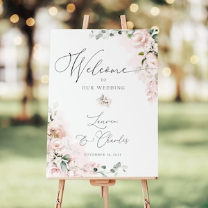 Wedding Welcome Sign, Blush Pink Welcome Sign, Pink Floral Wedding Sign, Wedding Decorations Custom Wedding Sign Printed, Blush Wedding Sign