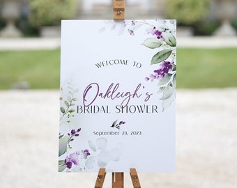 Lavender Bridal Shower Welcome Sign, Purple Floral Bridal Shower Sign, Bridal Shower Decorations Floral, Custom Bridal Shower Sign Printed