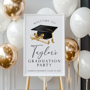 Graduation Party Welcome Sign, Custom Graduation Party Signs, Black and Gold Graduation Decorations, Class of 2024 Sign, Grad Party Poster