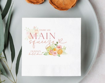 Main Squeeze Bridal Shower Napkins, She Found Her Main Squeeze Napkins, Personalized Bridal Napkins, Citrus Bridal Shower, Bridal Brunch