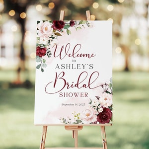 Bridal Shower Welcome Sign Floral, Blush Pink Bridal Shower Sign, Burgundy Bridal Shower, Floral Bridal Shower Decorations, Blush Pink Decor
