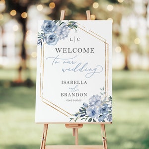 Dusty Blue Wedding Welcome Sign, Blue Floral Wedding Welcome Sign, Dusty Blue Wedding Decor, Bridal Shower Sign, Custom Wedding Sign Printed