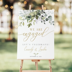 Engagement Party Sign, Engagement Welcome Sign, Engagement Sign Welcome Board, Engagement Party Decoration, Greenery Gold Party Welcome Sign