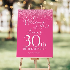 Hot Pink Birthday Welcome Sign, Custom Birthday Sign for Easel, Any Age 30th Birthday Sign, Hot Pink Birthday Decor, Birthday Welcome Poster