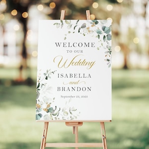 Greenery Wedding Welcome Sign, Greenery Welcome Poster, Eucalyptus Wedding Sign, Welcome to Our Wedding Sign Printed, Wedding Decorations