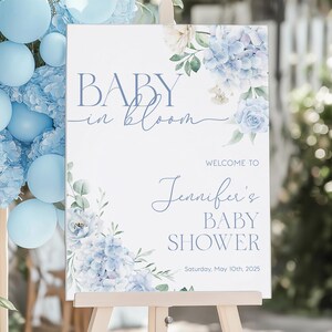 Baby in Bloom Baby Shower Sign, Blue Wildflower Baby Shower Welcome Sign, Baby in Bloom Sign, Boy Baby Shower Decor, Blue Floral Baby Shower
