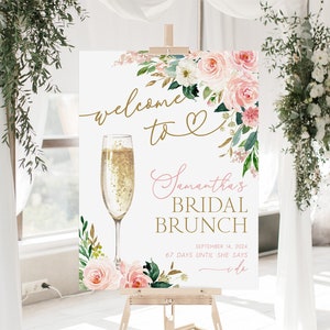 Floral Bridal Shower Welcome Sign, Petals and Prosecco Bridal Shower Sign, Pink Bridal Brunch Sign, Brunch & Bubbly Bridal Shower Decoration