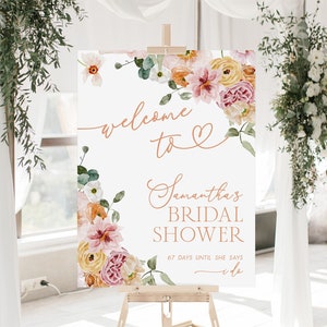 Signo de bienvenida de la ducha nupcial de flores silvestres, signo de ducha nupcial floral boho, decoraciones de ducha nupcial de flores silvestres Boho, signo de bienvenida del brunch nupcial
