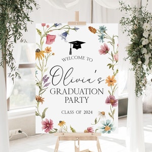 Graduation 2024 Sign, Floral Graduation Welcome Sign, Custom Graduation Party Welcome Sign, Wildflower Graduation Signs, Graduation Decor