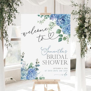 Blue Hydrangea Bridal Shower Sign, Blue Floral Bridal Shower Welcome Sign, Blue Floral Bridal Shower Decorations, Blue Wedding Welcome Sign
