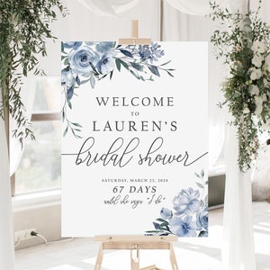 Dusty Blue Bridal Shower Welcome Sign, Blue Bridal Shower Sign, Dusty Blue Bridal Shower Decor, Dusty Blue Floral Bridal Shower Poster Board
