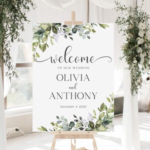 Greenery Wedding Welcome Sign, Greenery Welcome Sign, Wedding Decor, Eucalyptus Wedding Welcome Sign, Custom Wedding Sign, Welcome Poster