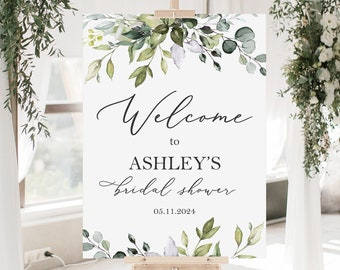 Greenery Bridal Shower Welcome Sign, Greenery Bridal Shower Sign, Bridal Welcome Poster, Bridal Shower Decorations, Greenery Welcome Sign