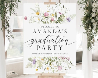 Floral Graduation Welcome Sign, Custom Graduation Party Welcome Sign, Wildflower Graduation Sign, Class of 2024 Graduation Party Decorations