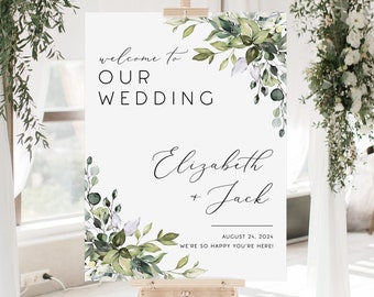 Greenery Wedding Welcome Sign, Greenery Welcome Sign, Wedding Decor, Eucalyptus Welcome Wedding Sign, Custom Wedding Sign, Welcome Poster