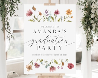 Floral Graduation Welcome Sign, Wildflower Graduation Sign, Class of 2024 Graduation Party Decorations, Custom Graduation Party Welcome Sign