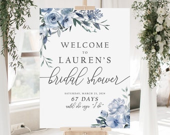 Dusty Blue Bridal Shower Welcome Sign, Blue Bridal Shower Sign, Dusty Blue Bridal Shower Decor, Dusty Blue Floral Bridal Shower Poster Board