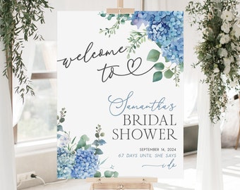 Blue Hydrangea Bridal Shower Sign, Blue Floral Bridal Shower Welcome Sign, Blue Floral Bridal Shower Decorations, Blue Wedding Welcome Sign