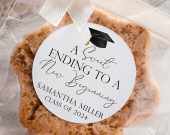 A Sweet Ending to a New Beginning Stickers, Custom Graduation Stickers 2024, Personalized Graduation Party Sticker, 2024 Graduation Labels