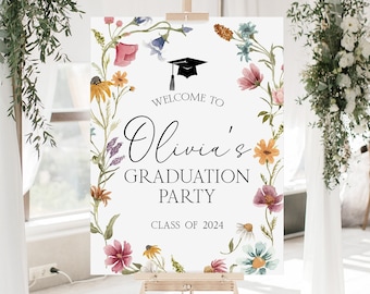 Graduation 2024 Sign, Floral Graduation Welcome Sign, Custom Graduation Party Welcome Sign, Wildflower Graduation Signs, Graduation Decor