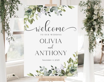 Greenery Wedding Welcome Sign, Greenery Welcome Sign, Wedding Decor, Eucalyptus Wedding Welcome Sign, Custom Wedding Sign, Welcome Poster