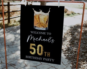 Men's Birthday Welcome Sign, Happy Birthday Sign, Custom Birthday Sign Printed, Whiskey Theme Birthday, Aged to Perfection, Better with Age