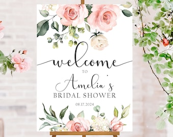 Blush Pink Floral Bridal Shower Sign, Custom Bridal Shower Welcome Sign Floral, Flower Bridal Shower Decor, Floral Bridal Shower Decorations