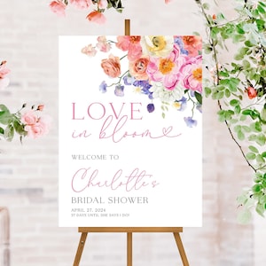 Love in Bloom Bridal Shower Sign, Floral Bridal Shower Welcome Sign, Bright Spring Floral Bridal Shower Poster, Floral Bridal Shower Decor
