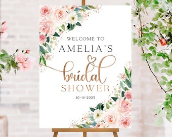 Bridal Shower Welcome Sign Floral, Custom Bridal Shower Sign, Flower Bridal Shower, Blush Floral Bridal Shower Decorations, Blush Pink Decor