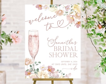 Floral Bridal Shower Welcome Sign, Petals and Prosecco Bridal Shower Sign, Pink Bridal Shower Welcome Sign, Spring Bridal Shower Decorations