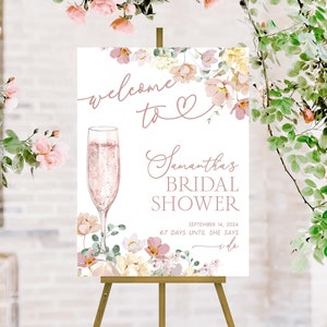 Floral Bridal Shower Welcome Sign, Petals and Prosecco Bridal Shower Sign, Pink Bridal Shower Welcome Sign, Spring Bridal Shower Decorations