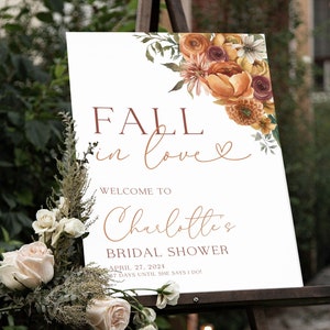 Fall in Love Bridal Shower Sign, Fall Bridal Shower Welcome Sign, Fall Bridal Shower Decor, Autumn Bridal Shower, Fall Floral Bridal Shower