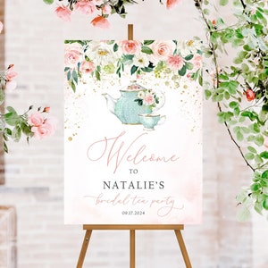 Tea Party Bridal Shower Welcome Sign, Bridal Tea Party Sign, Tea Party Bridal Shower Sign, Pink Bridal Shower Decor, Bridal Tea Shower Sign