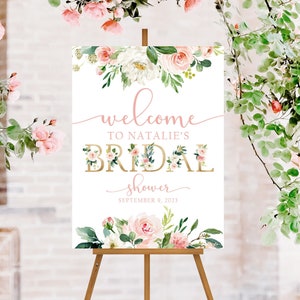 Blush Floral Bridal Shower Welcome Sign, Pink Bridal Shower Sign, Flower Bridal Shower Decorations Floral, Custom Bridal Shower Sign Printed