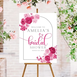 Hot Pink Floral Bridal Shower Welcome Sign, Pink Bridal Shower Sign, Blush Bridal Shower Decorations, Fuchsia Magenta Summer Bridal Shower