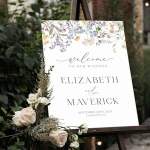 Wildflowers Wedding Welcome Sign Printed, Wildflower Wedding Sign, Custom Wedding Decor, Floral Welcome Sign, Floral Wedding Welcome Poster