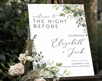 The Night Before Rehearsal Dinner Sign, Wedding Rehearsal Dinner Welcome Sign, The Night Before Wedding, Eucalyptus Rehearsal Dinner Poster