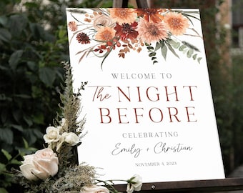 Wedding Rehearsal Dinner Welcome Sign, The Night Before Wedding Sign, Fall Wedding Decorations, Fall Rehearsal Dinner Sign, Burnt Orange