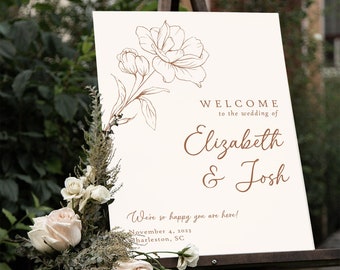 Botanical Wedding Welcome Sign, Minimalist Floral Welcome Sign, Neutral Wedding Decor Fine Art, Wedding Welcome Sign, Fine Art Wedding Sign